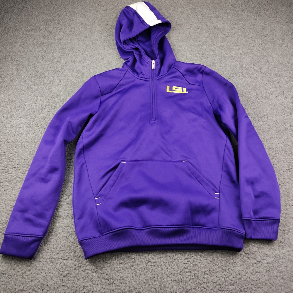 LSU Hoodie Boys Large 14/16 Purple NCAA Football Quarter Zip Pullover EUC